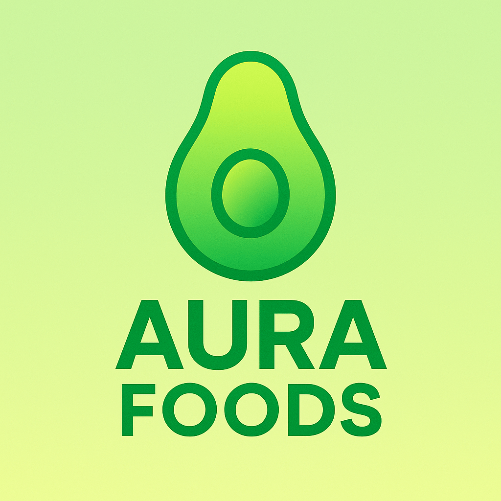 Logo di Aura Foods: un avocado stilizzato su sfondo verde lime